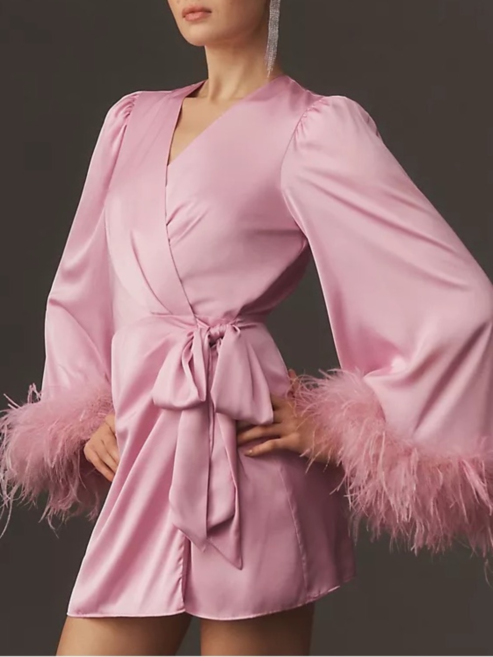 Hutch Pink Satin Faux Feather Wrap Mini Dress Size M NWT